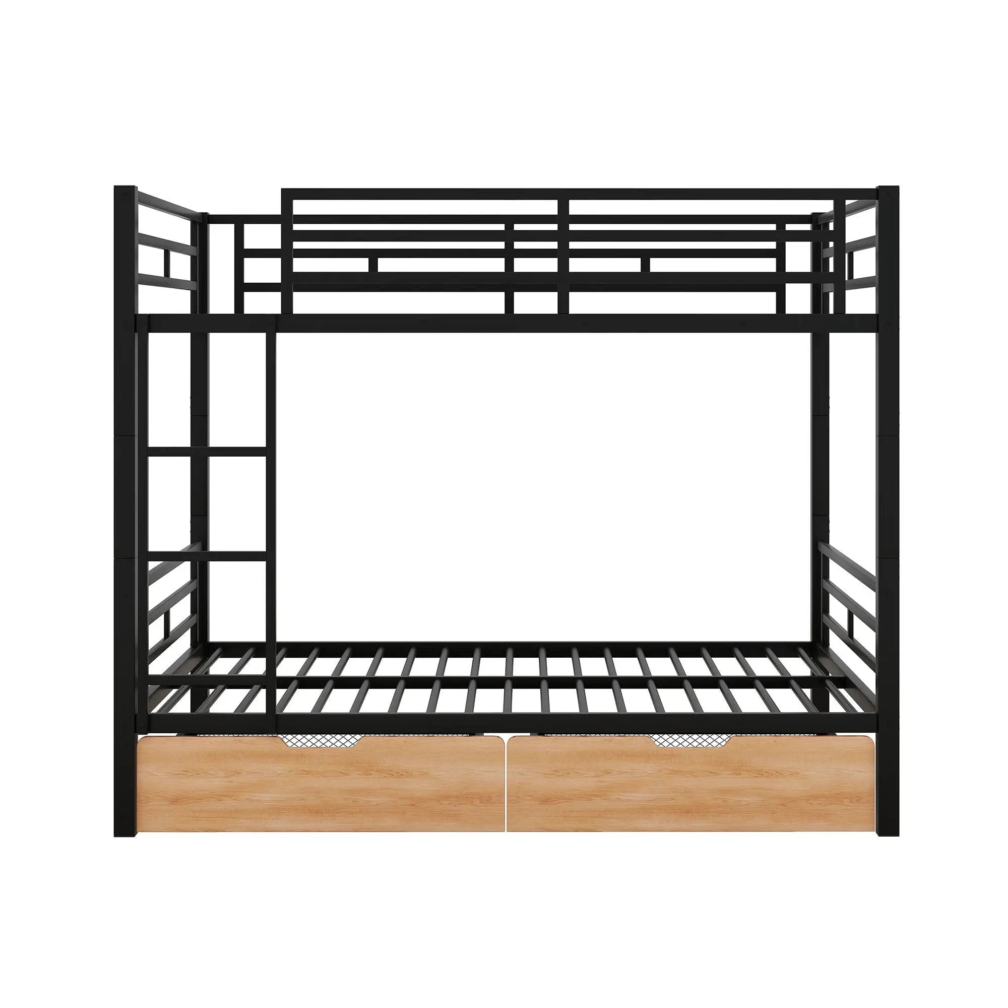 Full Size Convertible Bunk Bed With 2 Drawers Durable - Black