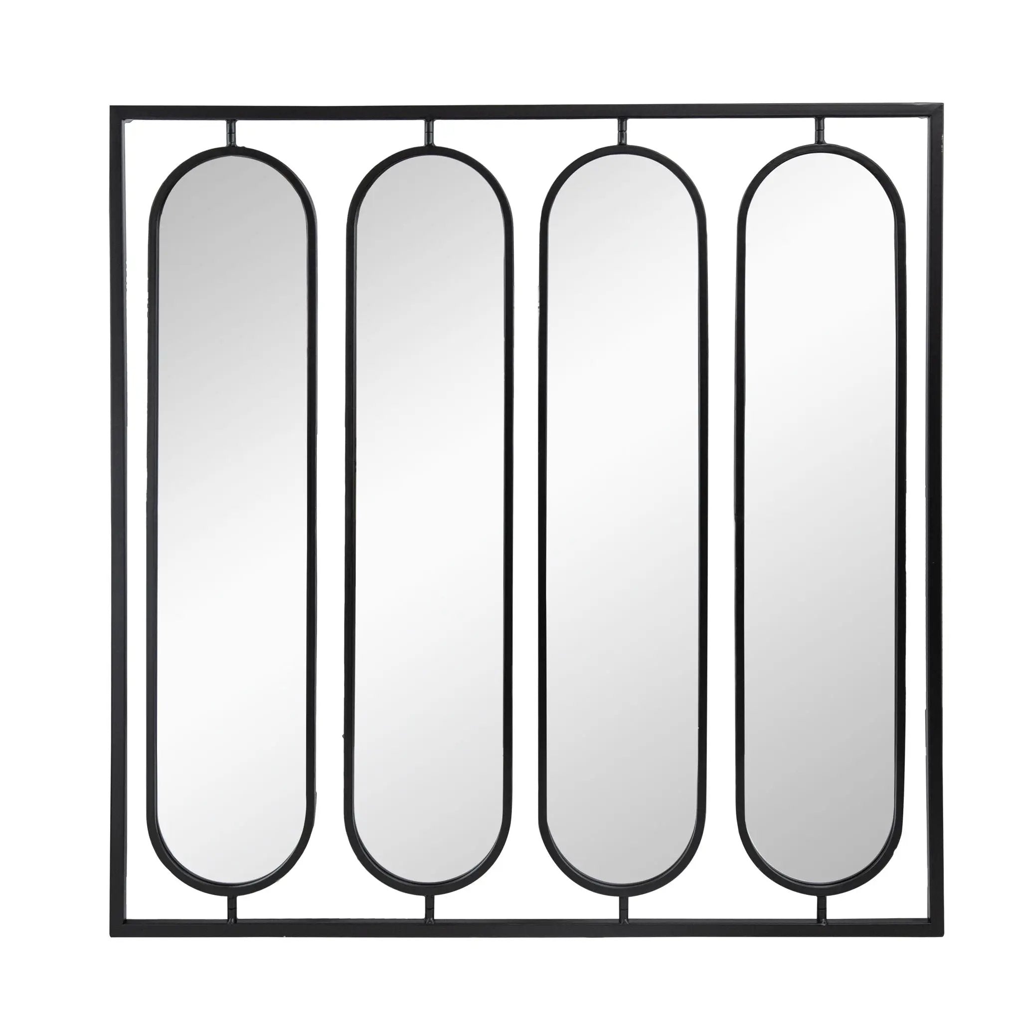 Large 4 Oval Wall Mirror With Square Frame, Home Decor For Living Room, Bedroom, Entryway, Office - Black by Unique Piece Furniture