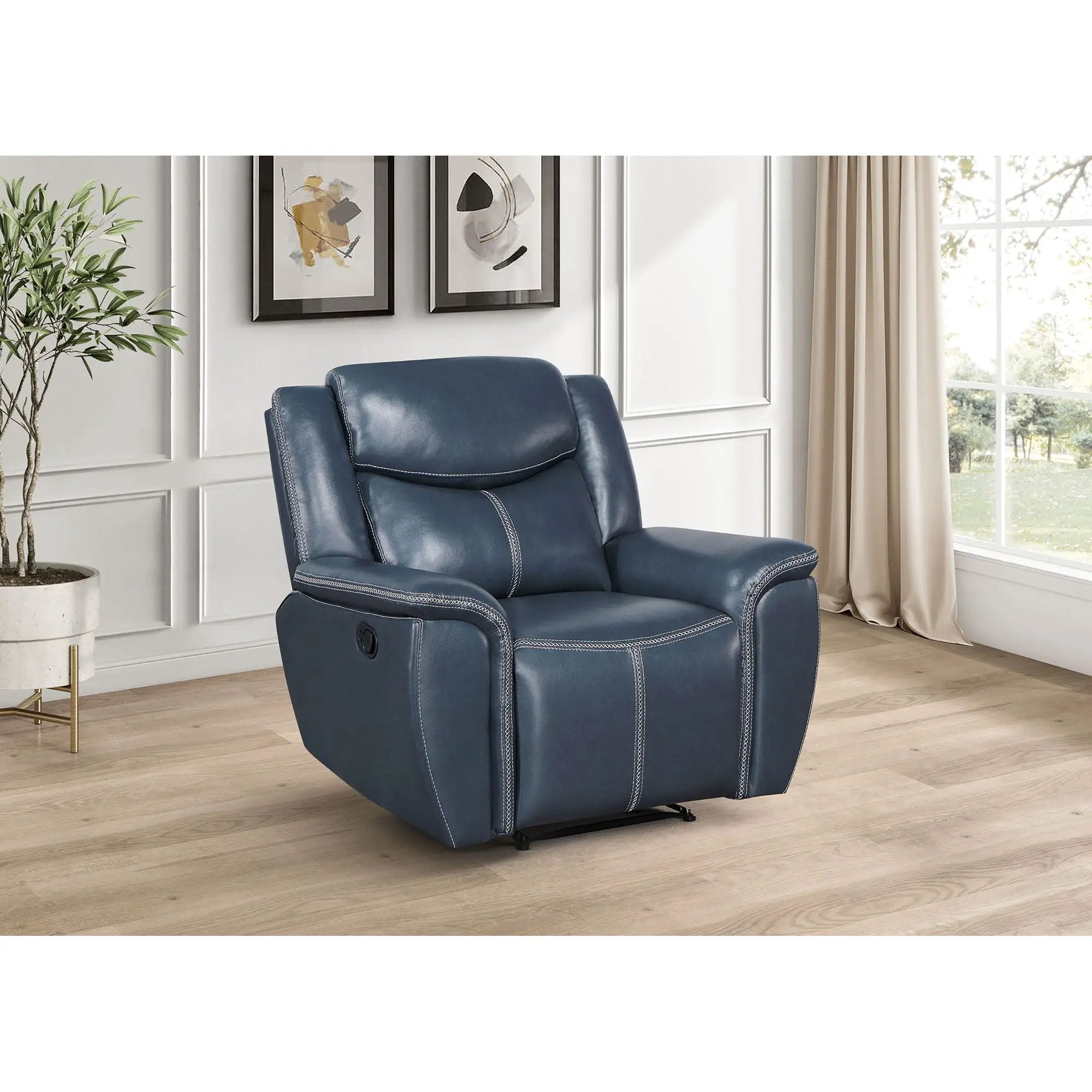 Brier - Upholstered Padded Arm Recliner Chair With Manual Recline And Pillowtop Arms - Blue by Unique Piece Furniture
