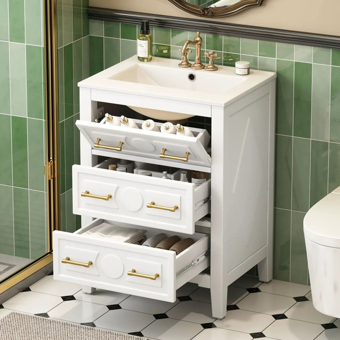 Bathroom Vanity With Sink, Free Standing Single Set, 3 Drawer Storage Cabinet by Unique Piece Furniture