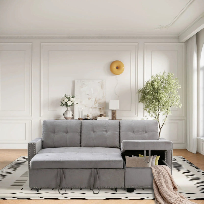 Reversible Sectional Storage Sleeper Sofa Bed, L-Shape 2 Seat Sectional Chaise With Storage, Skin-Feeling Fabric by HouseOfZazla