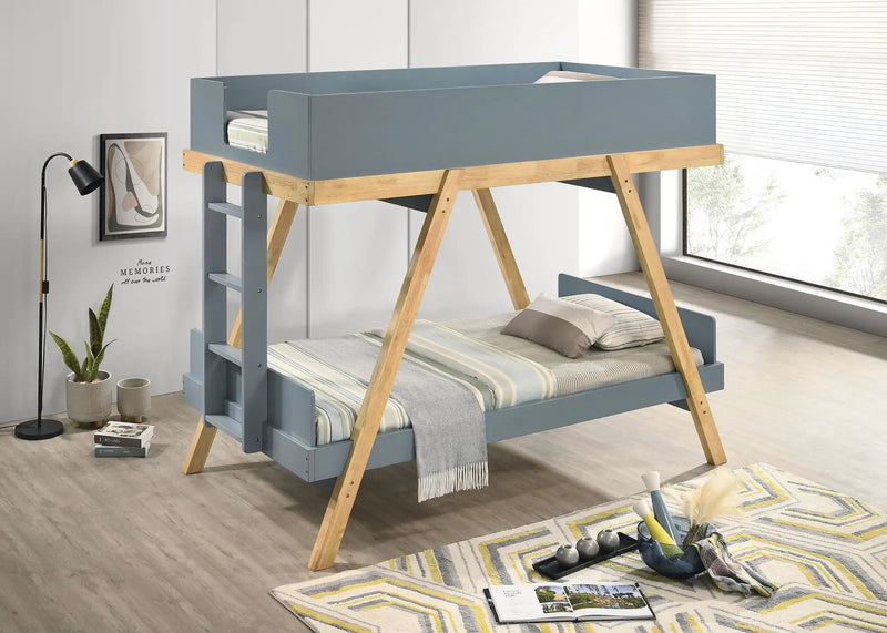 Frankie Wood Twin Over Twin Bunk Bed Blue and Natural by Unique Piece Furniture