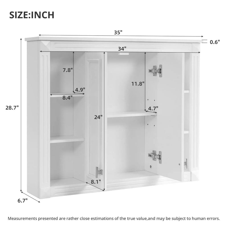Wall-Mounted Medicine Cabinet With Adjustable Shelf, Soft-Closing Hinges - White by Unique Piece Furniture