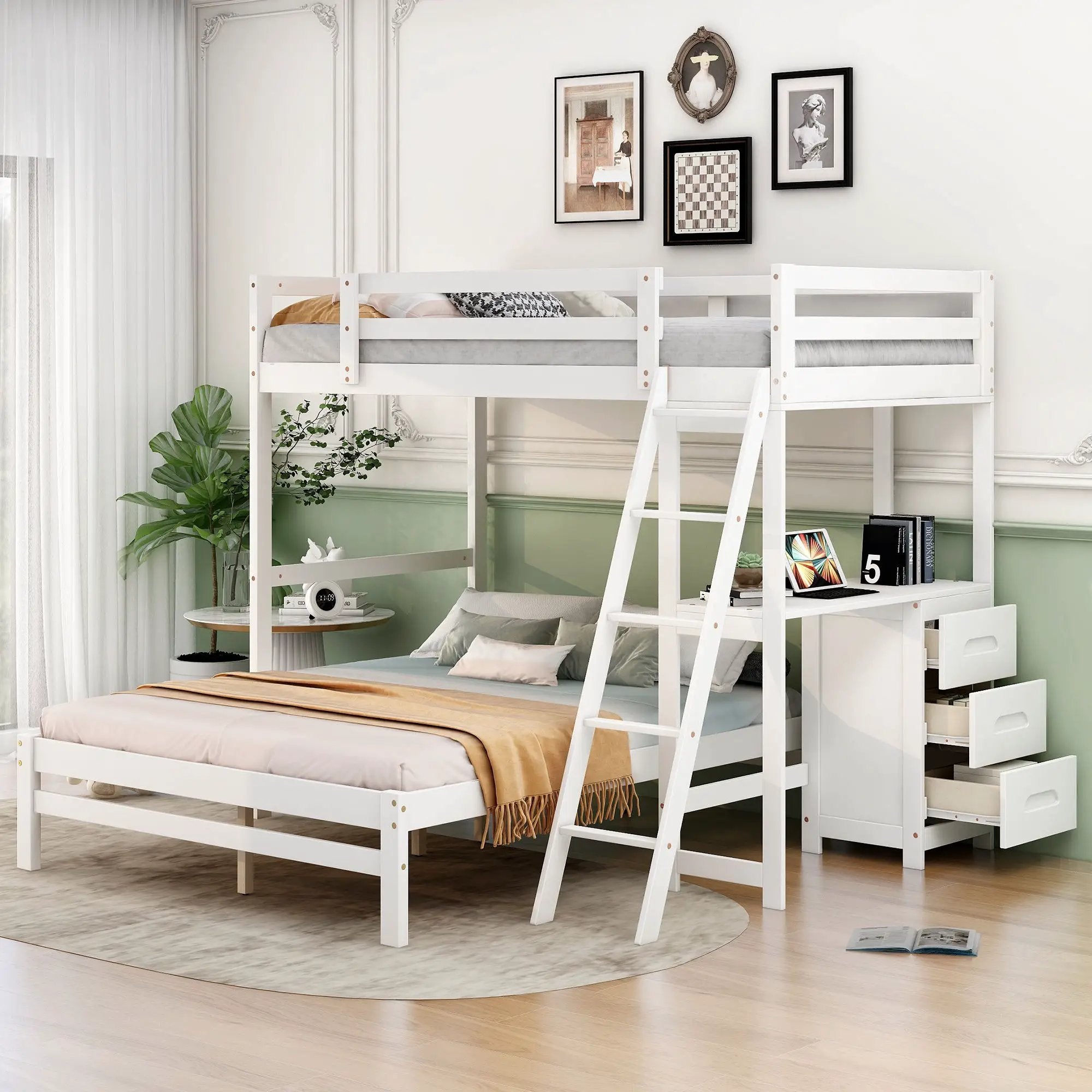 Bunk Bed With Built In Desk And 3 Drawers by Unique Piece Furniture