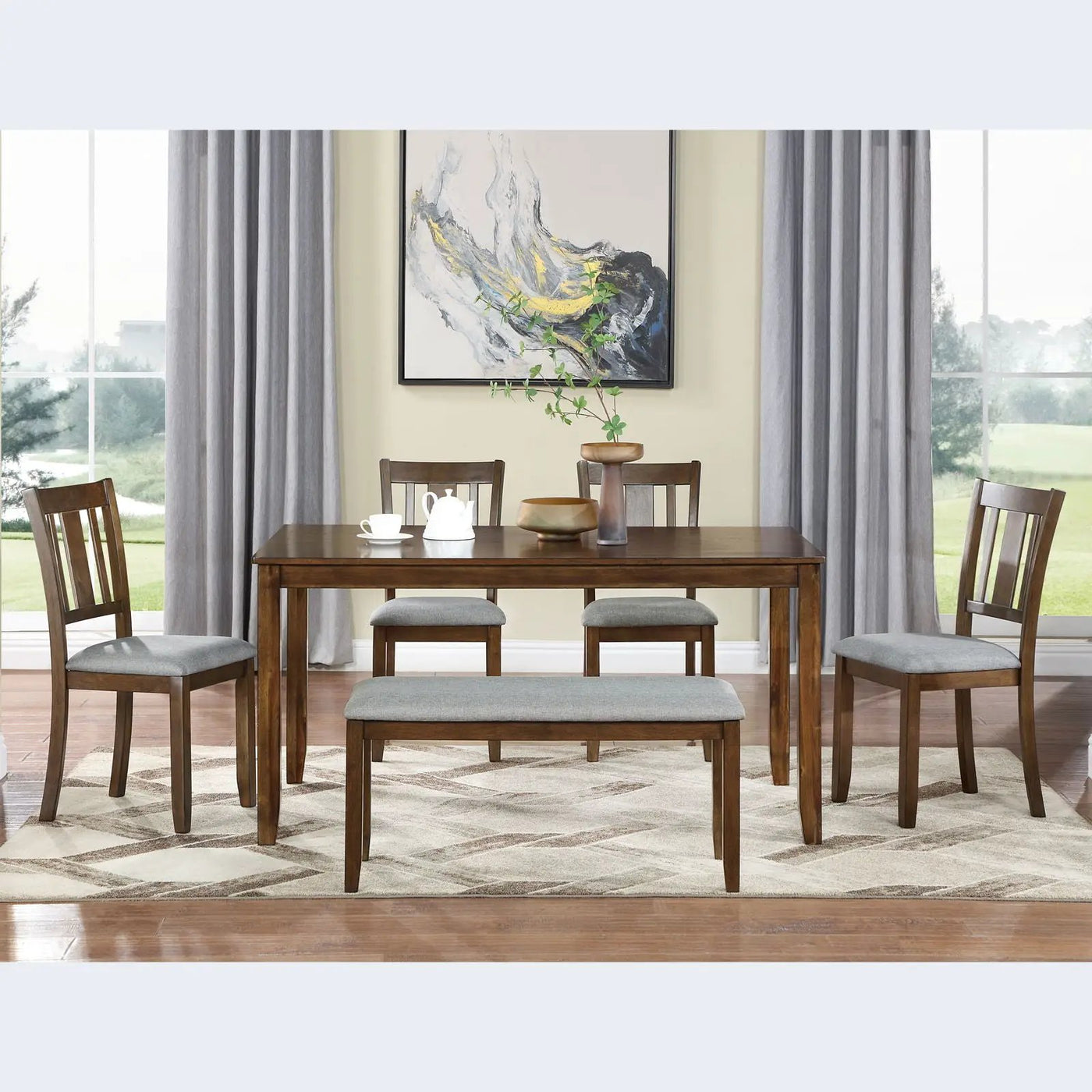 Kitchen Dining Set, Rectangular Dining Table With Upholstered Chairs by Unique Piece Furniture
