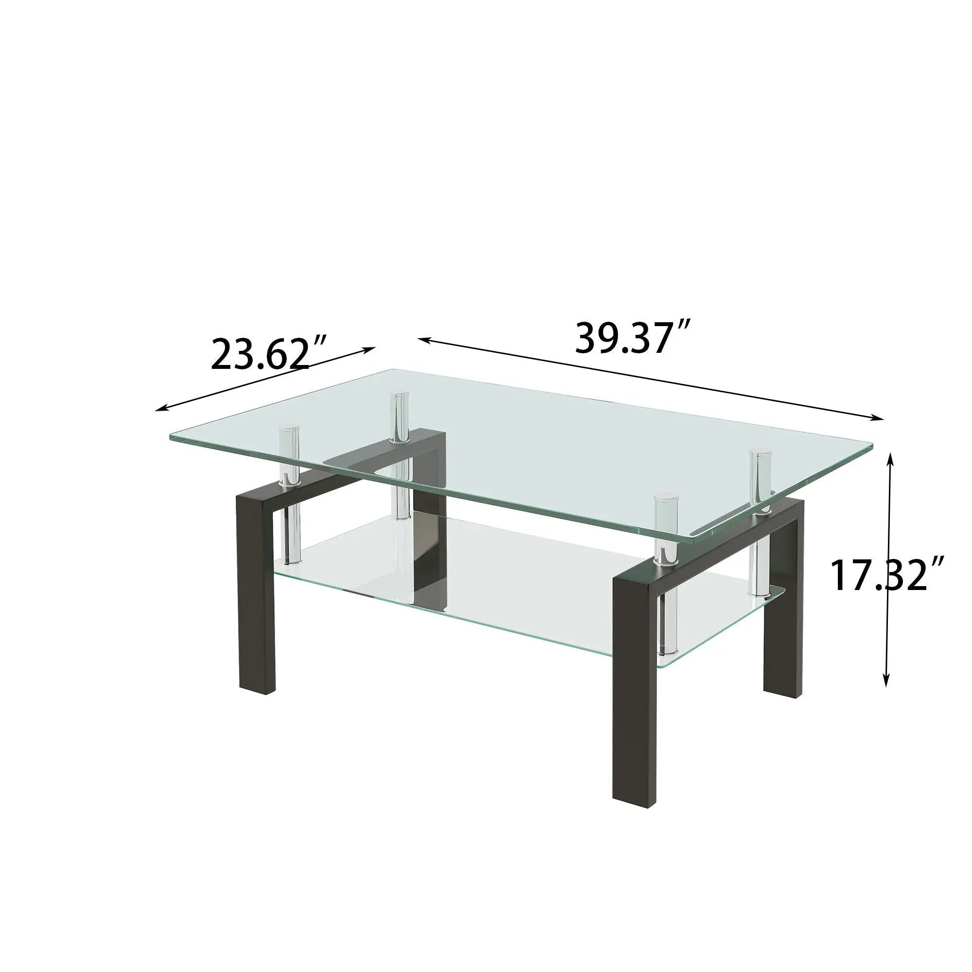 Tempered Clear Glass Coffee Table, 2-Layers Coffee Table Living Room Center Table - Black by HouseOfZazla