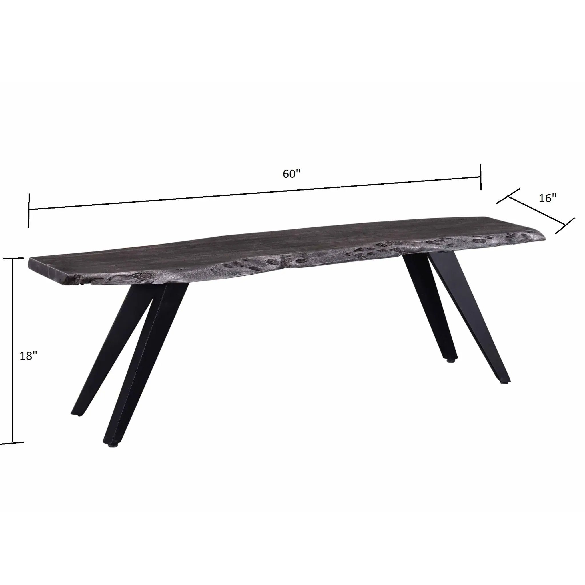 Modern Acacia Wood Dining Bench, Live Edge Design Accent Bench With Iron Legs - Black / Gray by HouseOfZazla