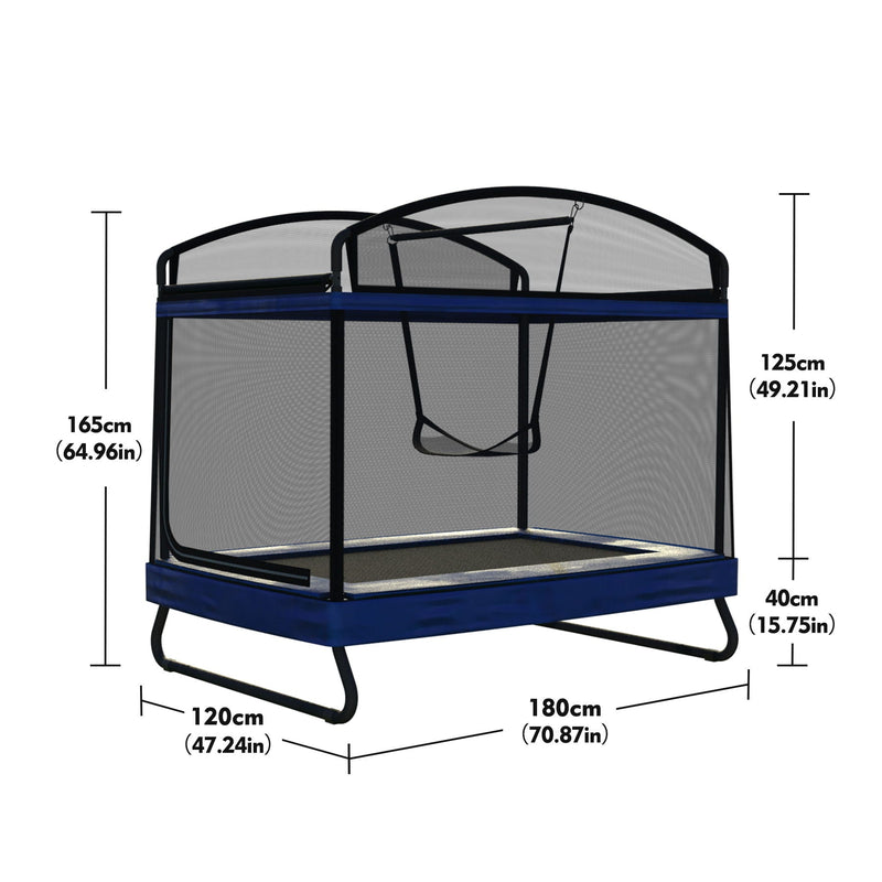 Outdoor Square Trampoline For Kids And Adults With Protective Net And Swing 4 X 6Ft - Black / Blue by HouseOfZazla