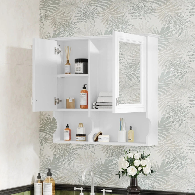Wall Mounted Mirror Medicine Cabinet, Bathroom Storage With Doors And Open Shelves by Unique Piece Furniture