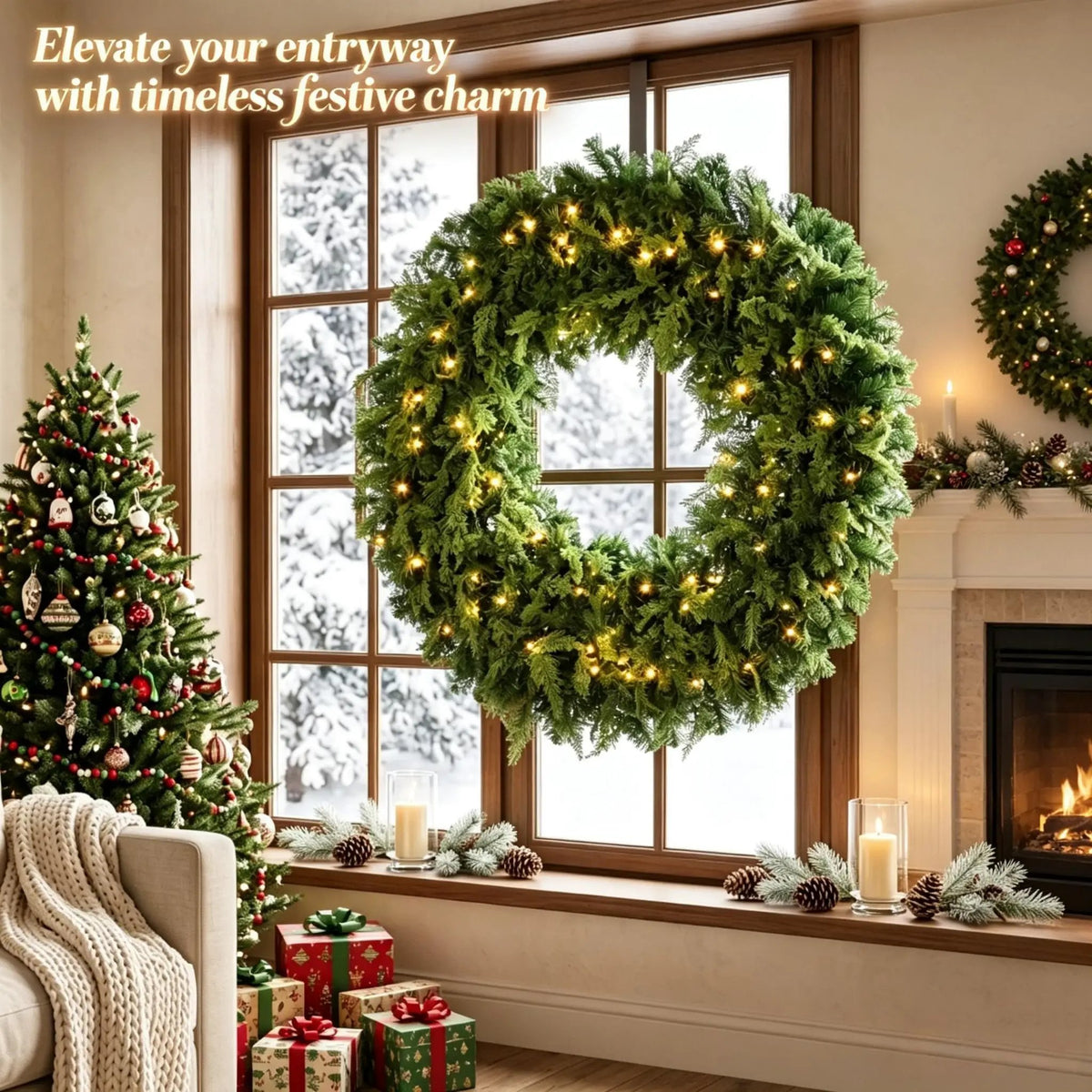 48-Inch Pre-Lit Crestwood Spruce Artificial Christmas Wreath, photo 8 of 8