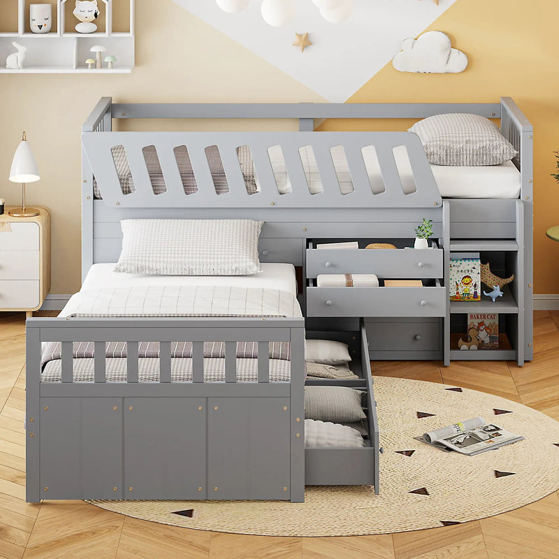 Loft Platform Bed With 7 Drawers And Full Guardrails, Modern L Shaped Space Savin by Unique Piece Furniture
