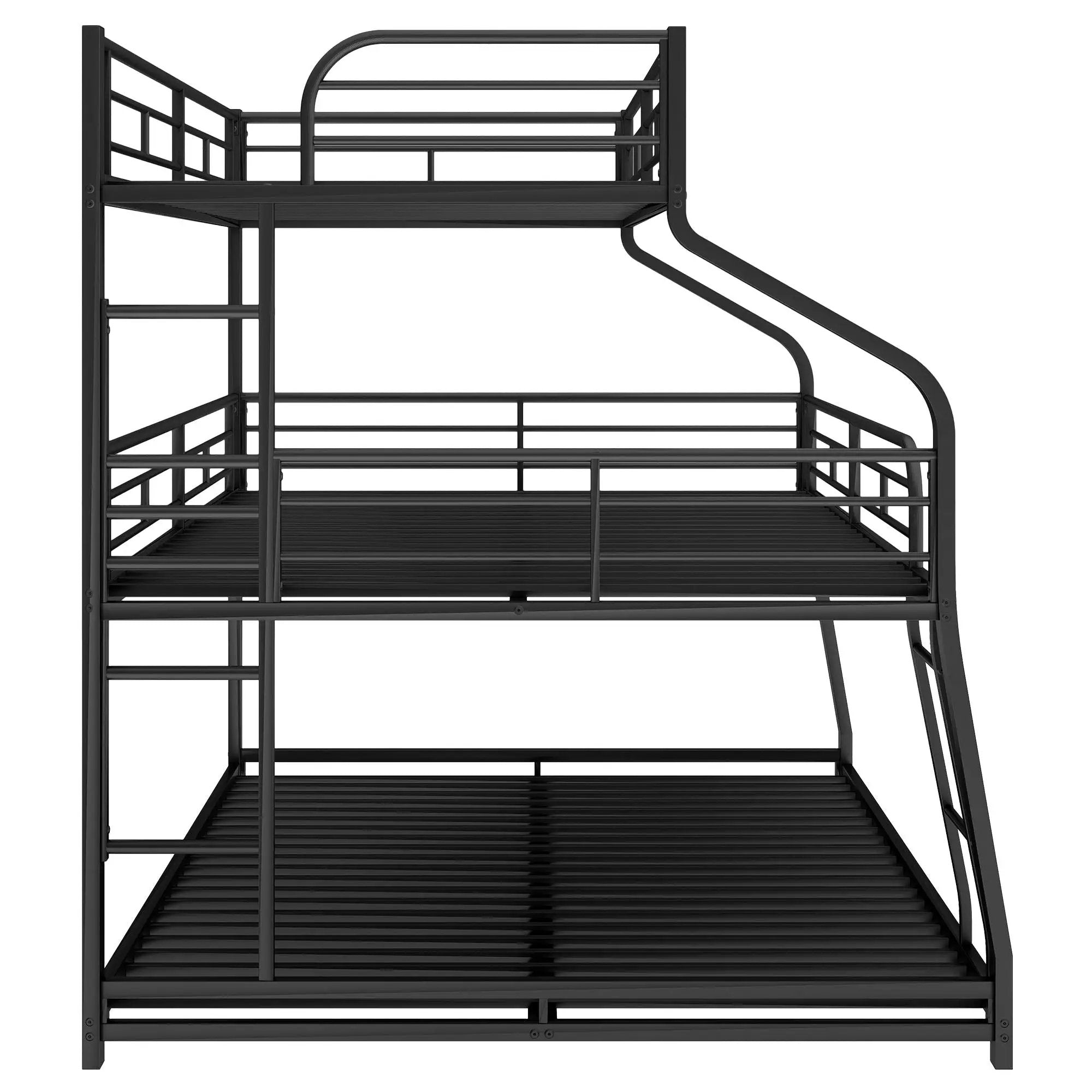 Twin Long / Full Long / Queen Triple Bunk Bed With Long And Short Ladder And Full-Length Guardrails - Black by Unique Piece Furniture