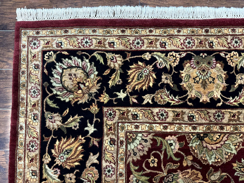 Indian Agra Rug 10x14, Traditional Oriental Carpet, Room Sized Wool Area Rug, Floral, Maroon by Jewel Rugs