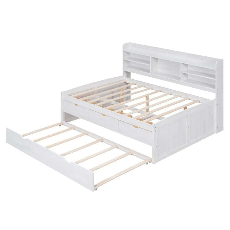 Captain Bed With Built In Bookshelves, 3 Storage Drawers, And Trundle by Unique Piece Furniture