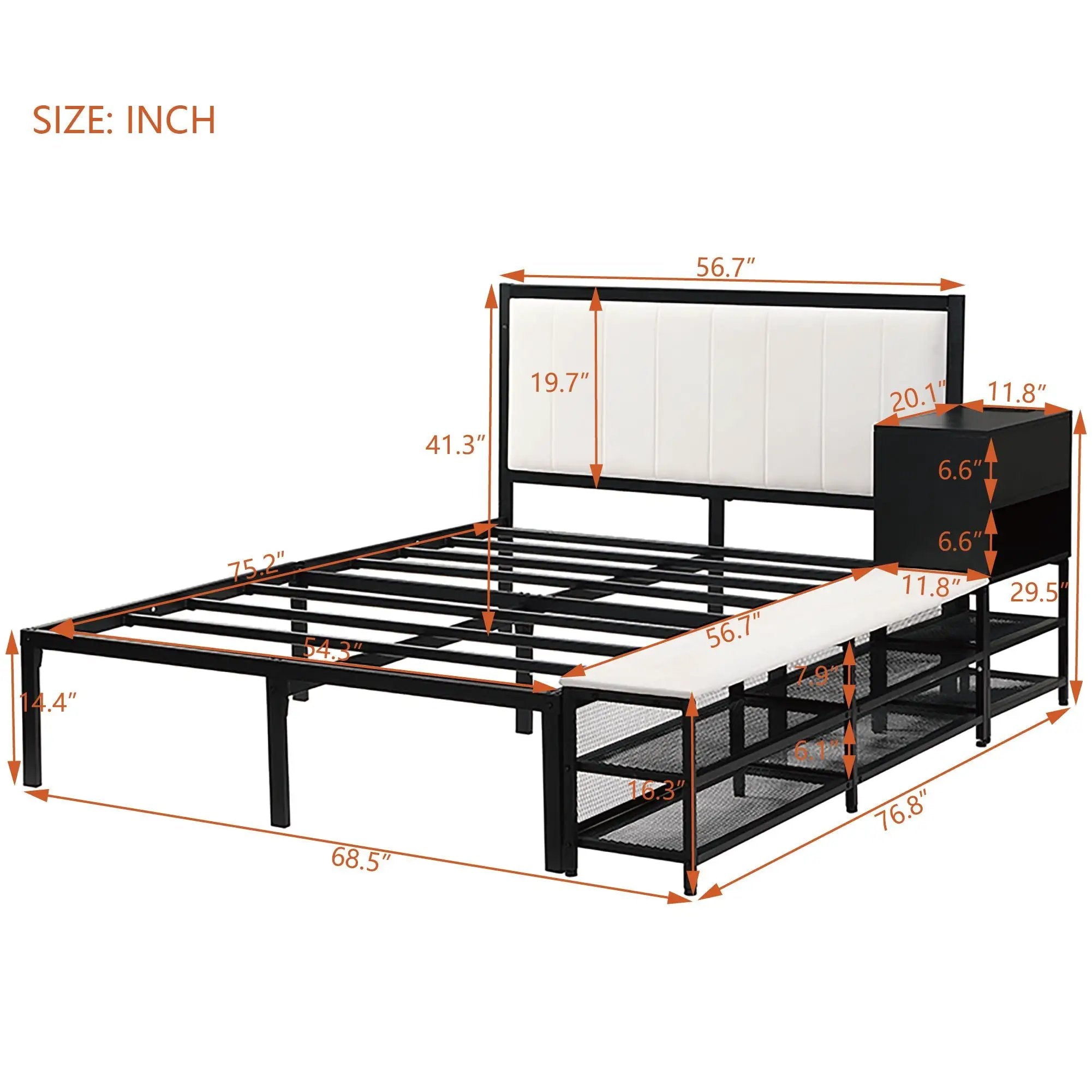 Platform Bed With 2 Tier Storage Shelves, Storage Cabinet by Unique Piece Furniture