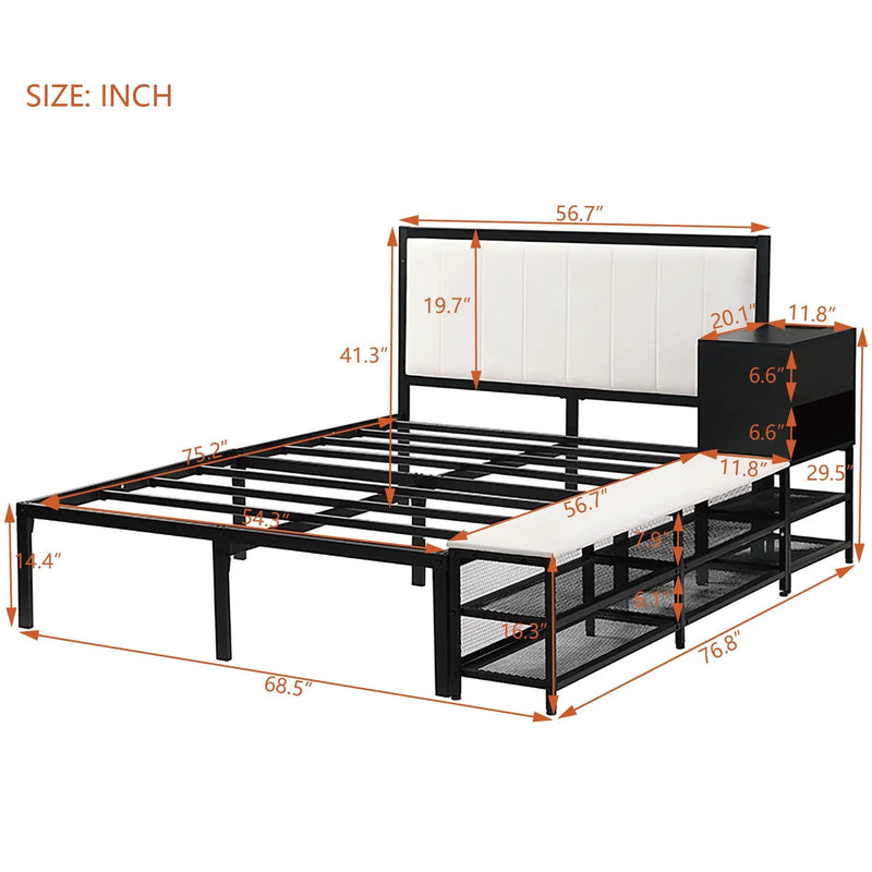 Platform Bed With 2 Tier Storage Shelves, Storage Cabinet by Unique Piece Furniture