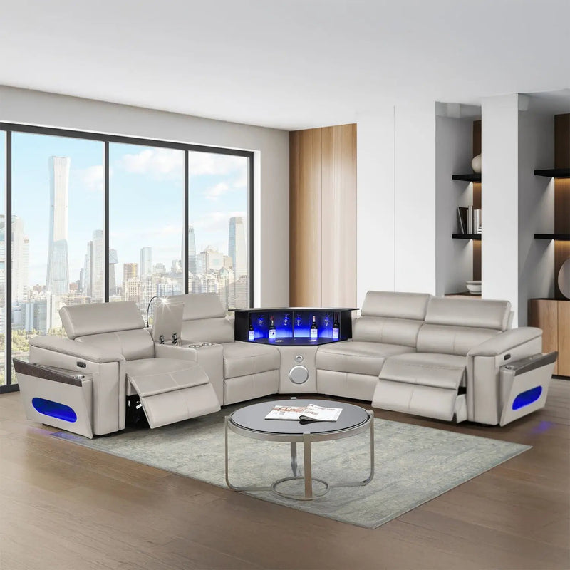 Nova - Sectional With Bluetooth Speaker, LED And Lifting Wine Cabinet by HouseOfZazla