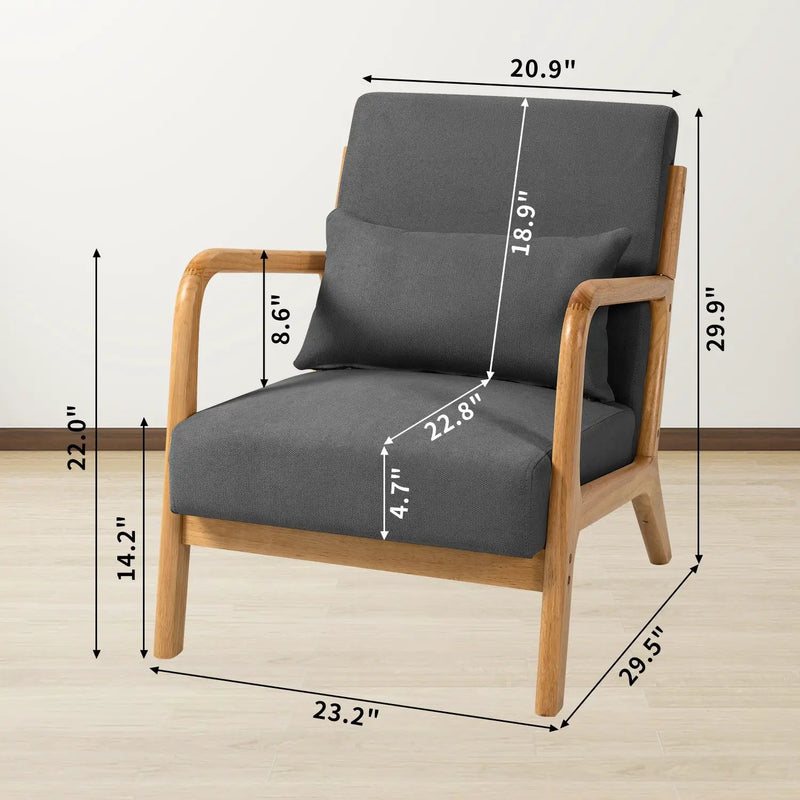 Leisure Chair With Solid Wood Armrest And Feet, Mid-Century Modern Accent Sofa, 1 Seat by HouseOfZazla