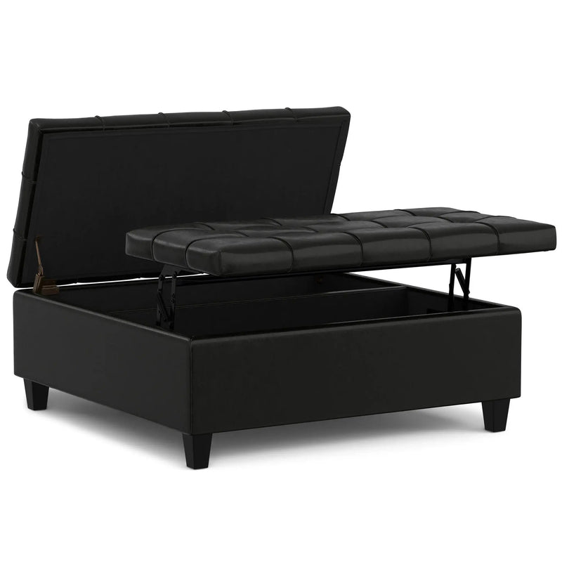 Harrison - Large Square Coffee Table Storage Ottoman - Black by HouseOfZazla