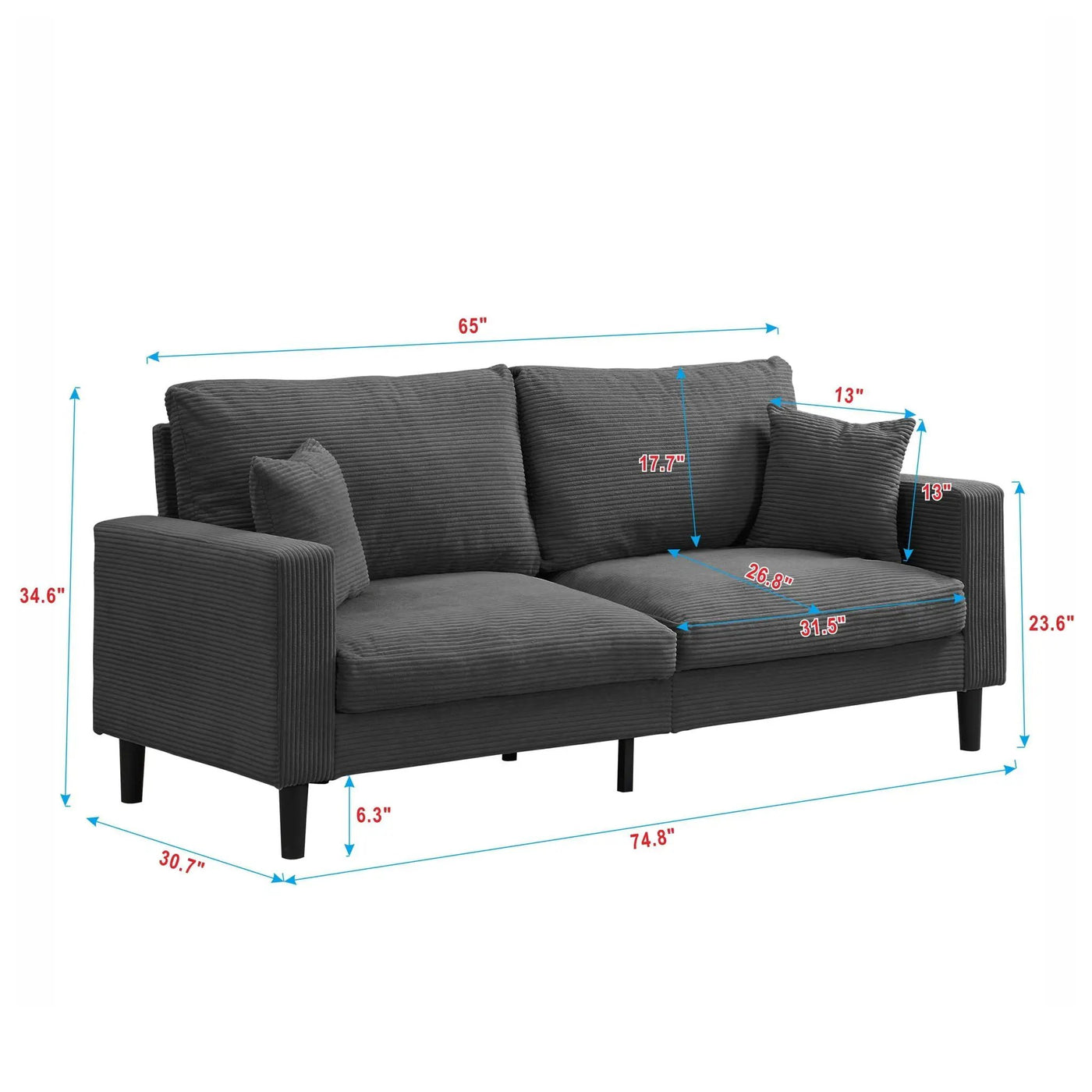 Modern Upholstered 3 Seat Sofa, High Resilience by HouseOfZazla