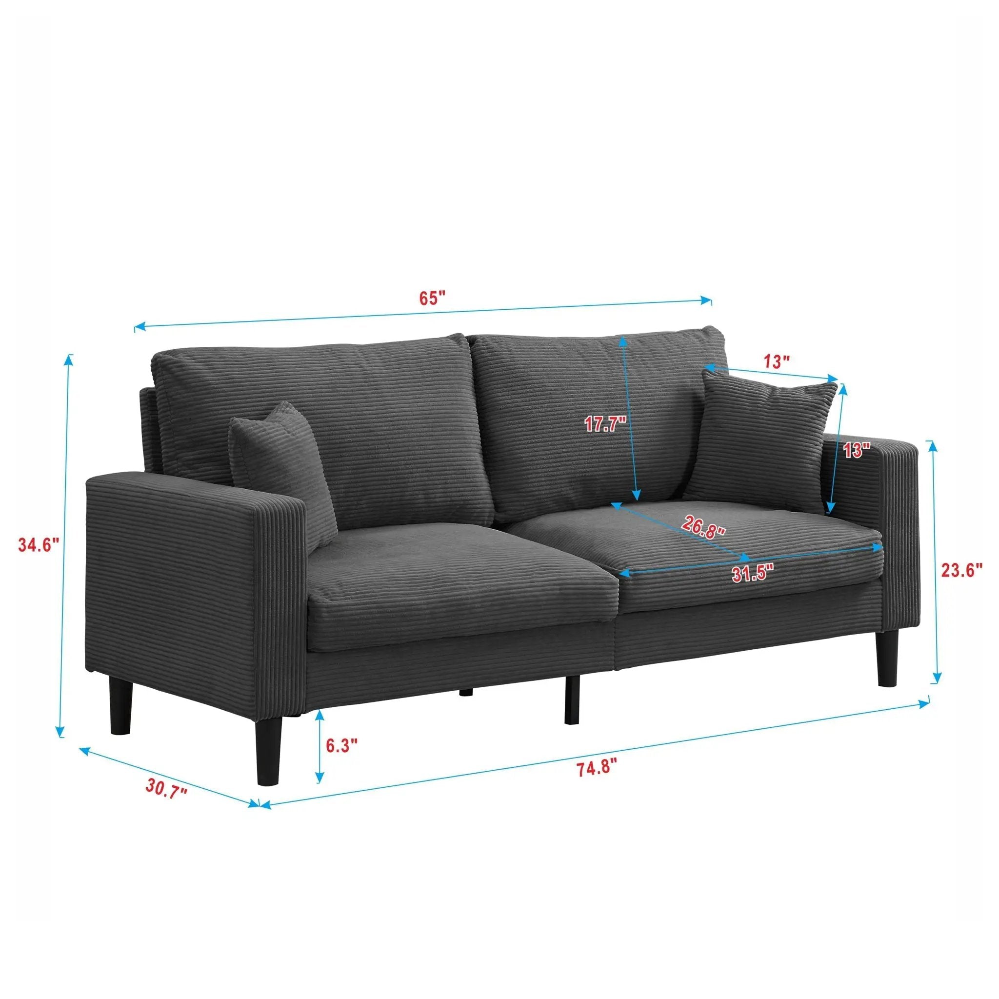 Modern Upholstered 3 Seat Sofa, High Resilience by HouseOfZazla