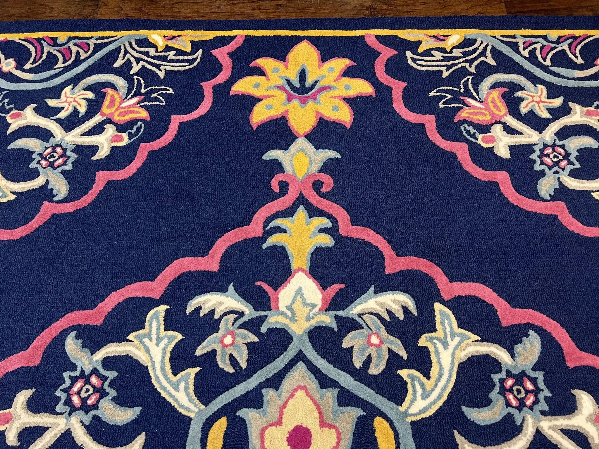 Safavieh Rug 8x10 Belagio Collection, Navy Blue Pink Yellow, Power-Loomed Wool Carpet, Floral Area Rug, Modern Rug, Room Sized 8 x 10 ft Rug by Jewel Rugs