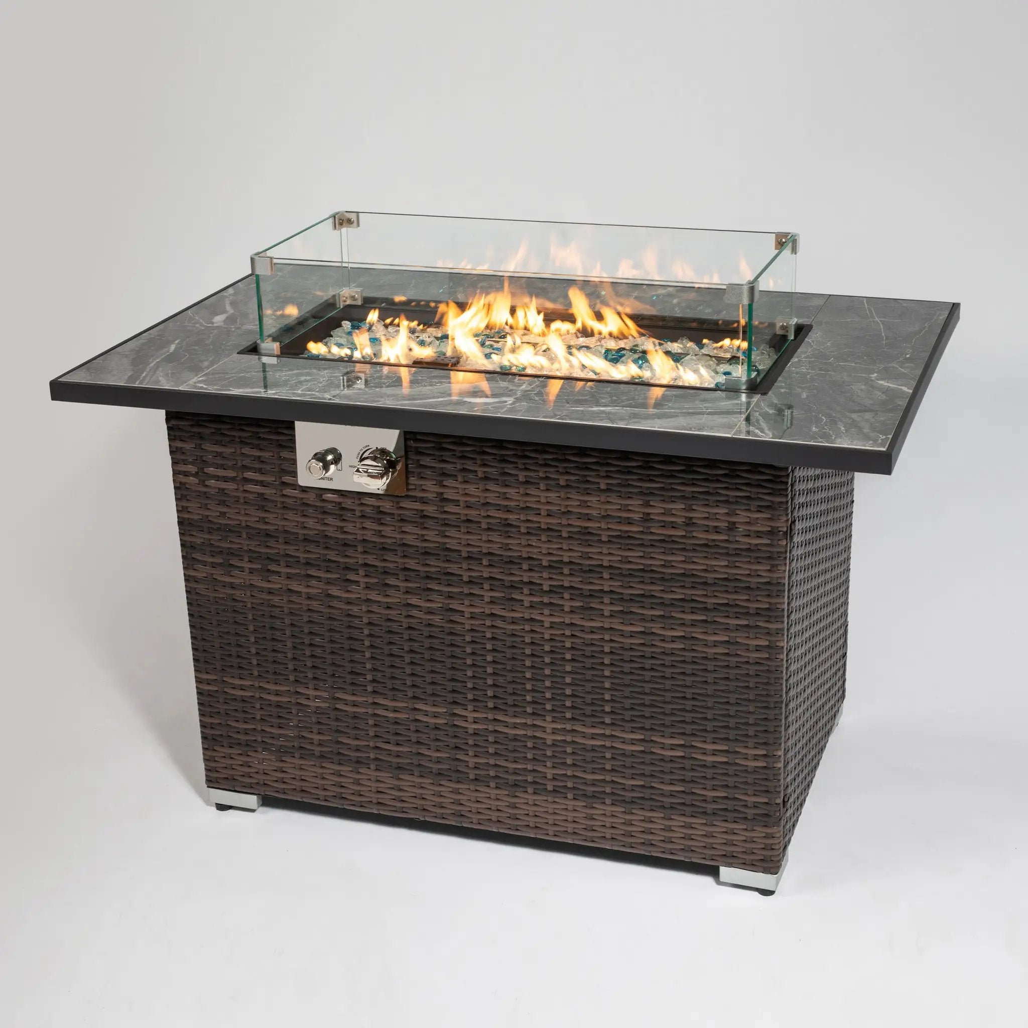 44' Propane Gas Fire Pit Table with Tile Top and Wicker Base by HouseOfZazla