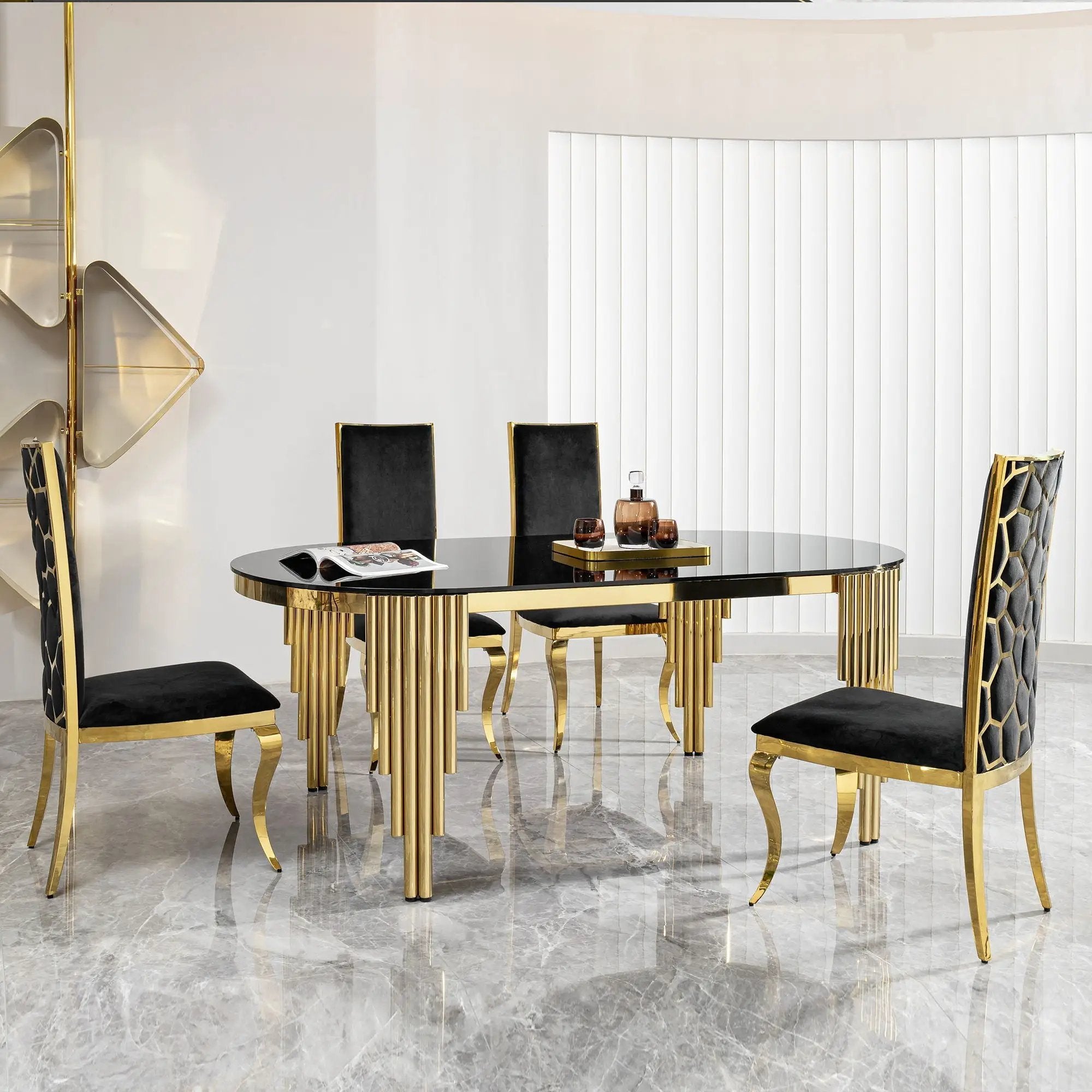 Oval Dining Table With Glass Top And Stainless Steel Base by HouseOfZazla