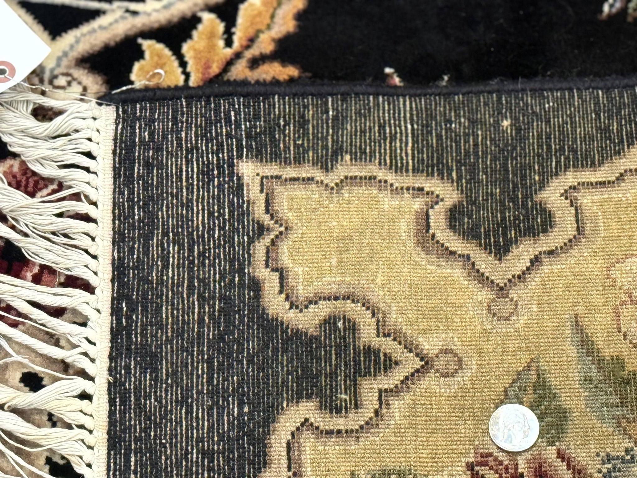 Aubusson Rug 9x12, Black and Beige, Floral, Elegant Handmade French European Design Carpet by Jewel Rugs