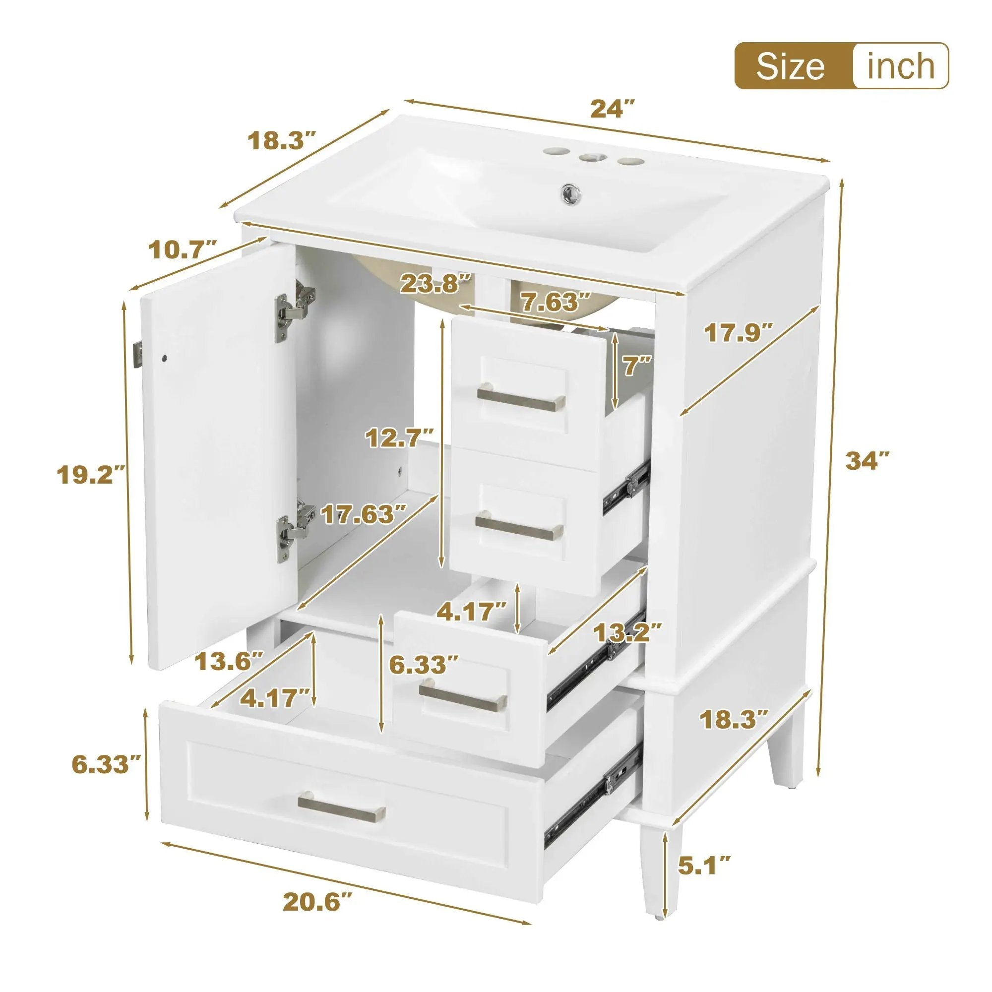Bathroom Vanity, Modern Bathroom Cabinet With Sink Combo Set, Bathroom Storage Cabinet With A Soft Closing Door And 3 Drawers, Solid Wood Frame by HouseOfZazla