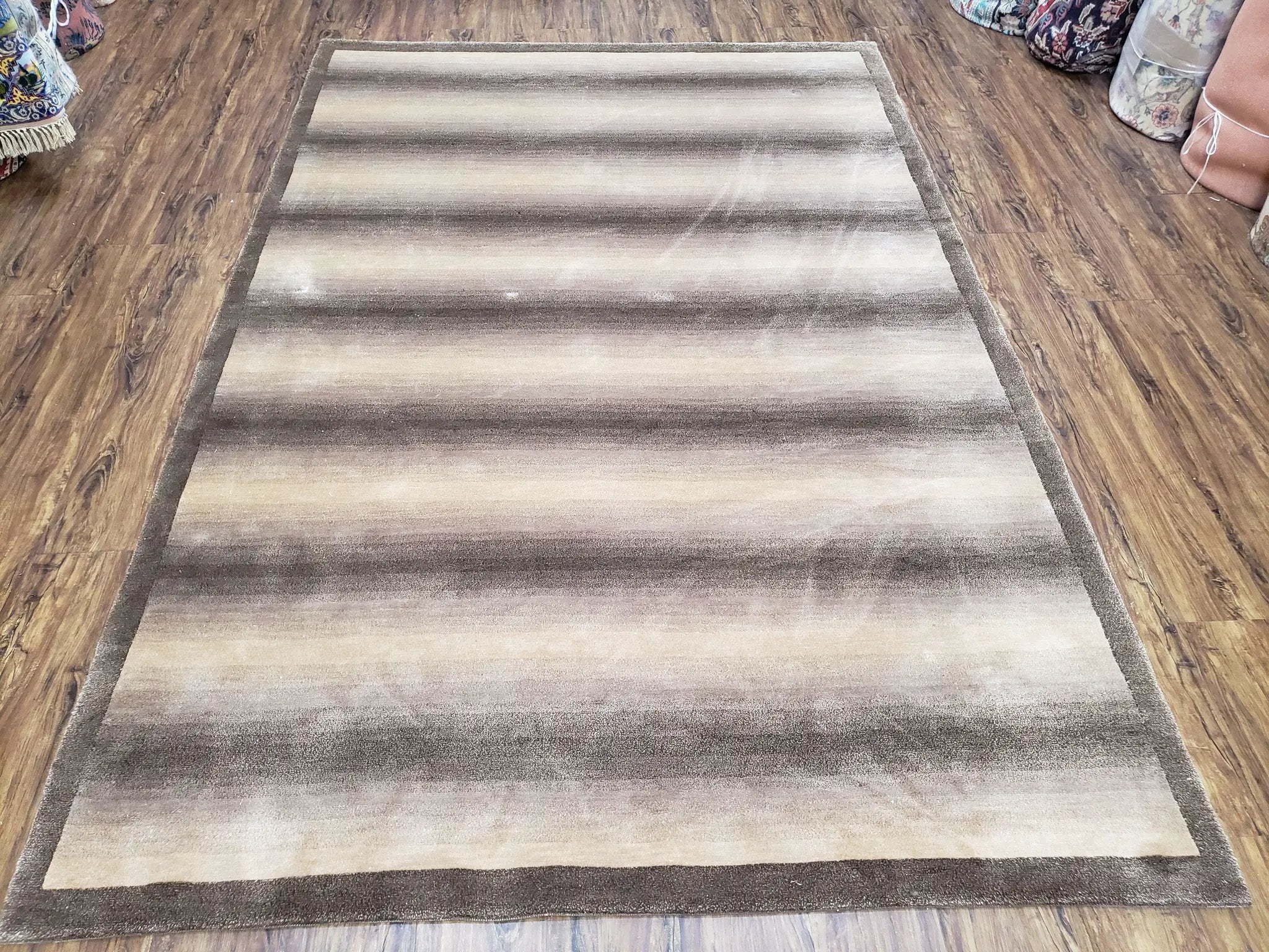 Vintage Safavieh Tibetan Indian Rug 6x9, Nepal Rug, Handmade, Striped Rug, Brown & Beige, 6x9 Oriental Carpet, Wool, Soft by Jewel Rugs