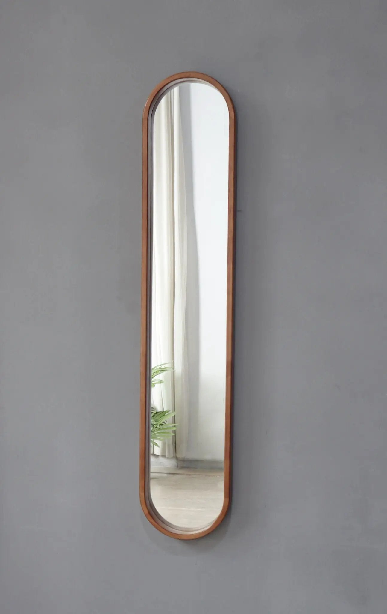 Decorative Rubber Frame Mirror With Elongated Oval Frame - Brown by Unique Piece Furniture