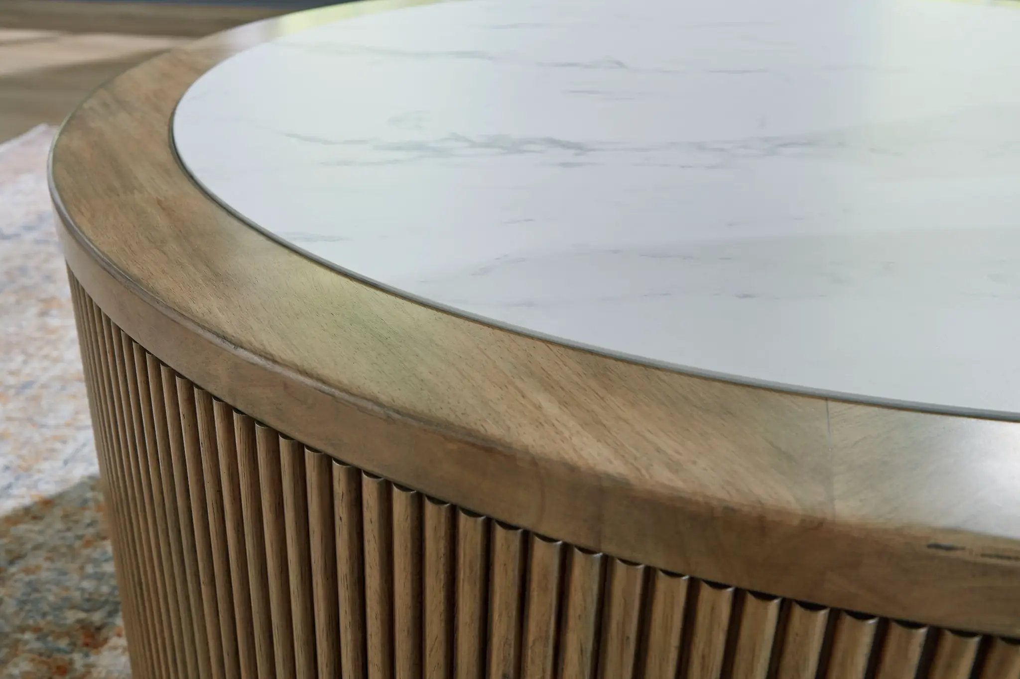 Camdill - Round Cocktail Table - Light Brown / White by Unique Piece Furniture