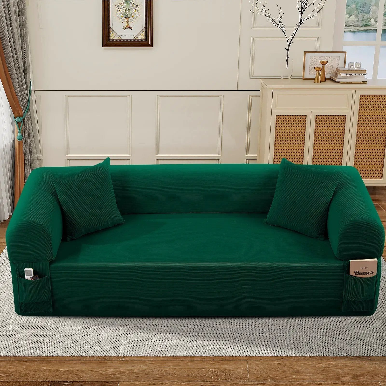 Spring Sofa with High-Quality Fabric in Green by HouseOfZazla
