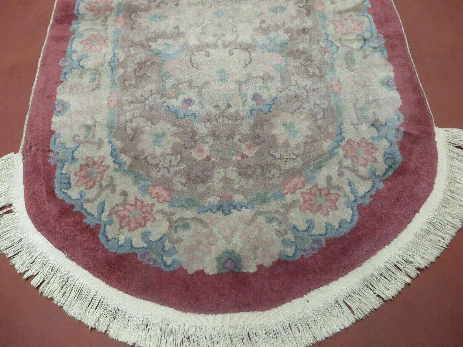 Oval Chinese Art Deco Rug 3x5 Vintage Wool Carpet by Jewel Rugs