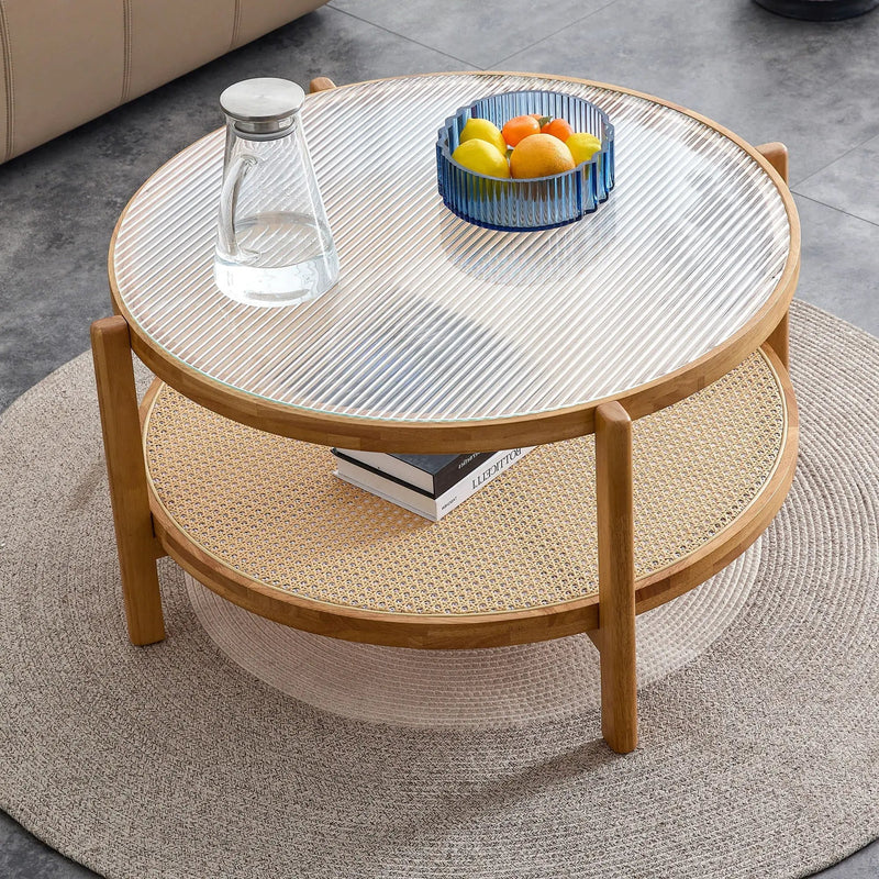 Modern Style Circular Double Layer Tea Table With Rattan Weave by HouseOfZazla