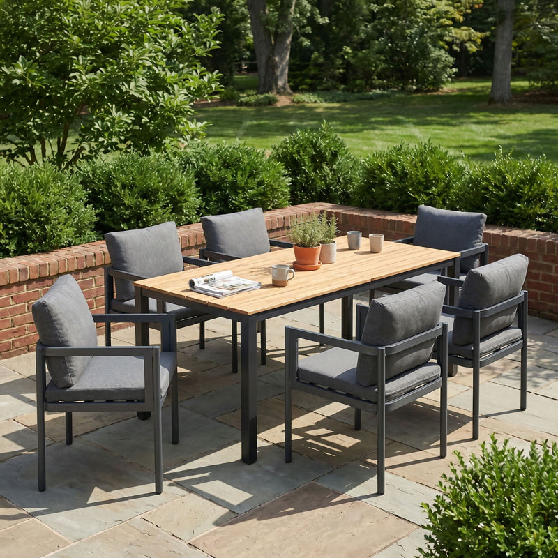 7 Piece Outdoor Dining Set With Table And 6 Chairs - Black / Gray / Teak by HouseOfZazla