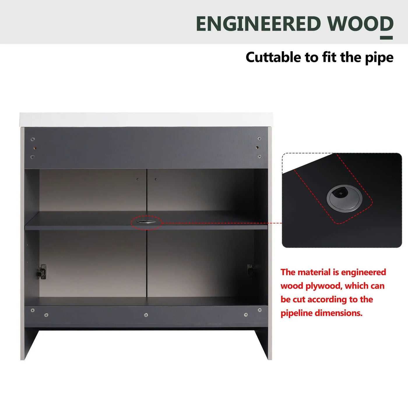 Contemporary Freestanding Bathroom Vanity With Resin Sink & Soft-Close Cabinet Doors by HouseOfZazla