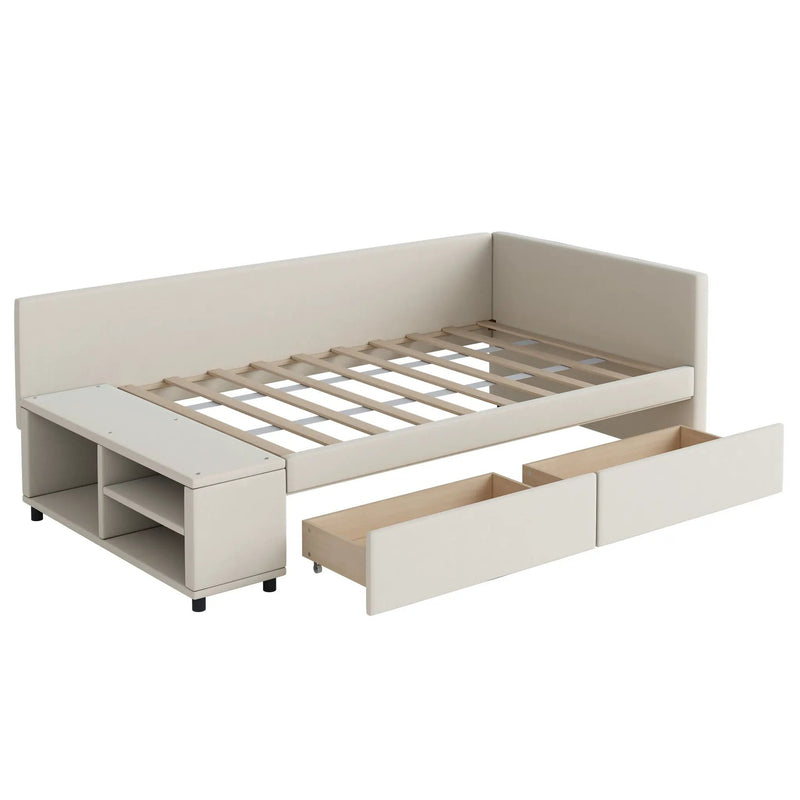 L Shaped Upholstered Platform Bed With Storage And Drawers by Unique Piece Furniture