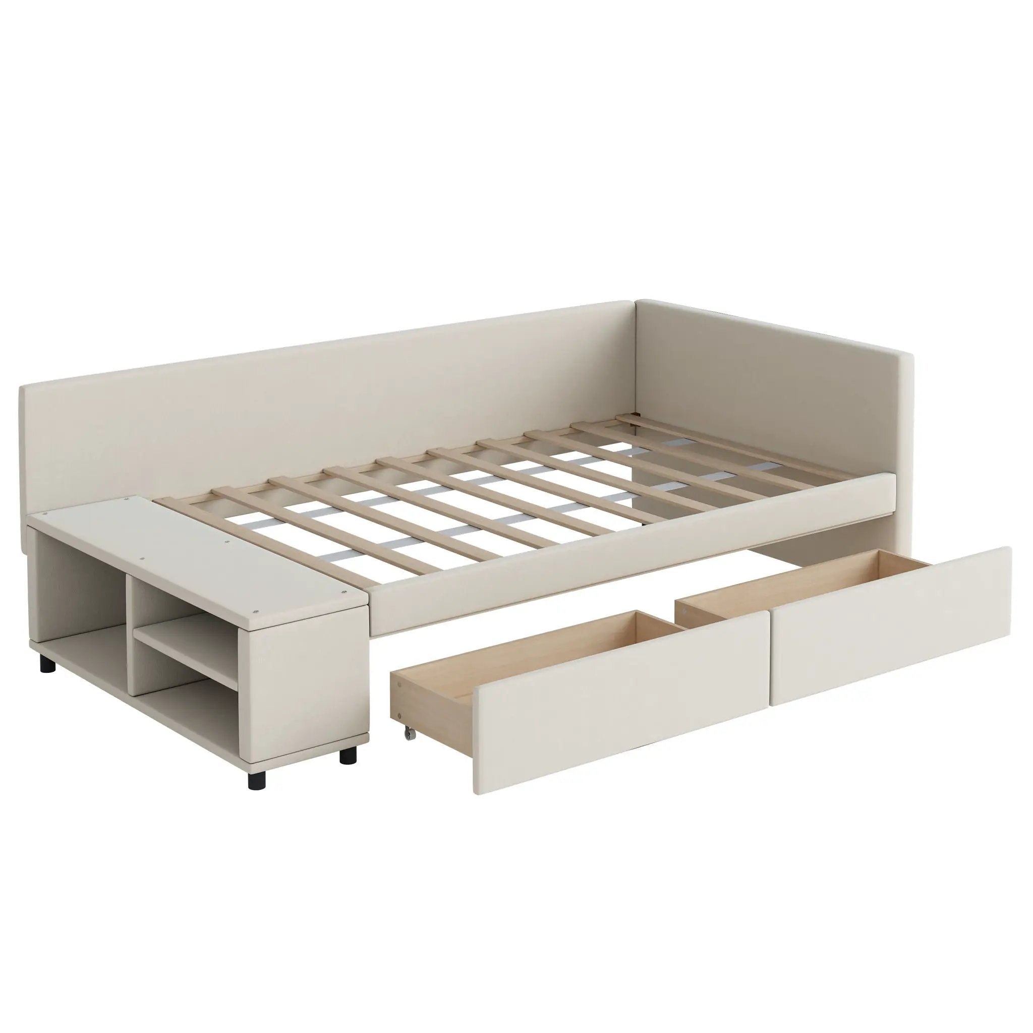 L Shaped Upholstered Platform Bed With Storage And Drawers by HouseOfZazla
