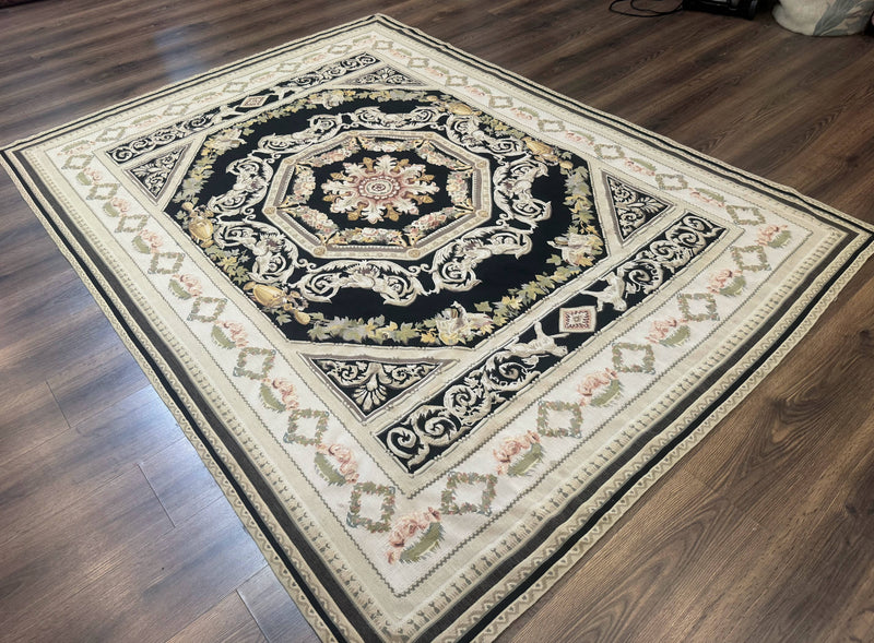 Aubusson Rug 6x8, European Design, Lion Pictorials, Black by Jewel Rugs