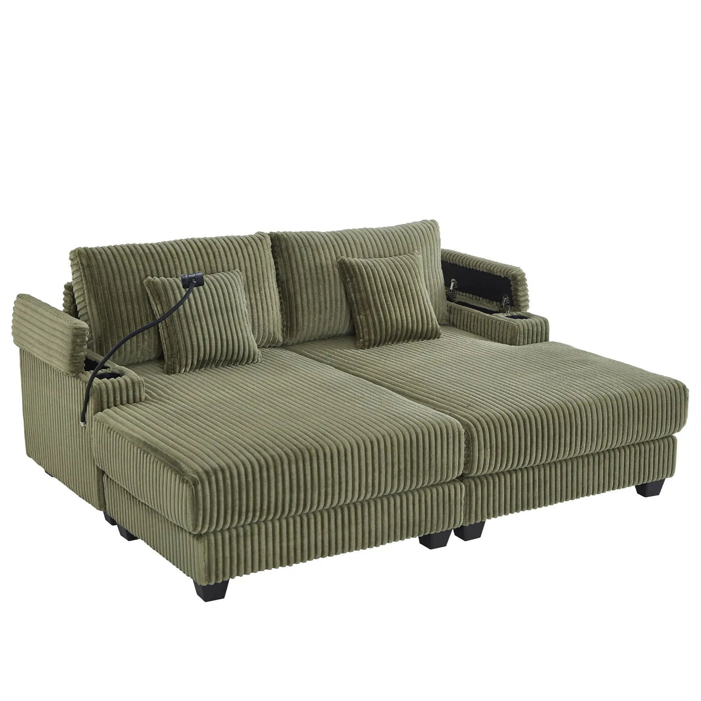 Modern Chaise Sofa With Adjustable Backrest, Cup Holders, Phone Holder & Storage Compartments For Living Room by Unique Piece Furniture