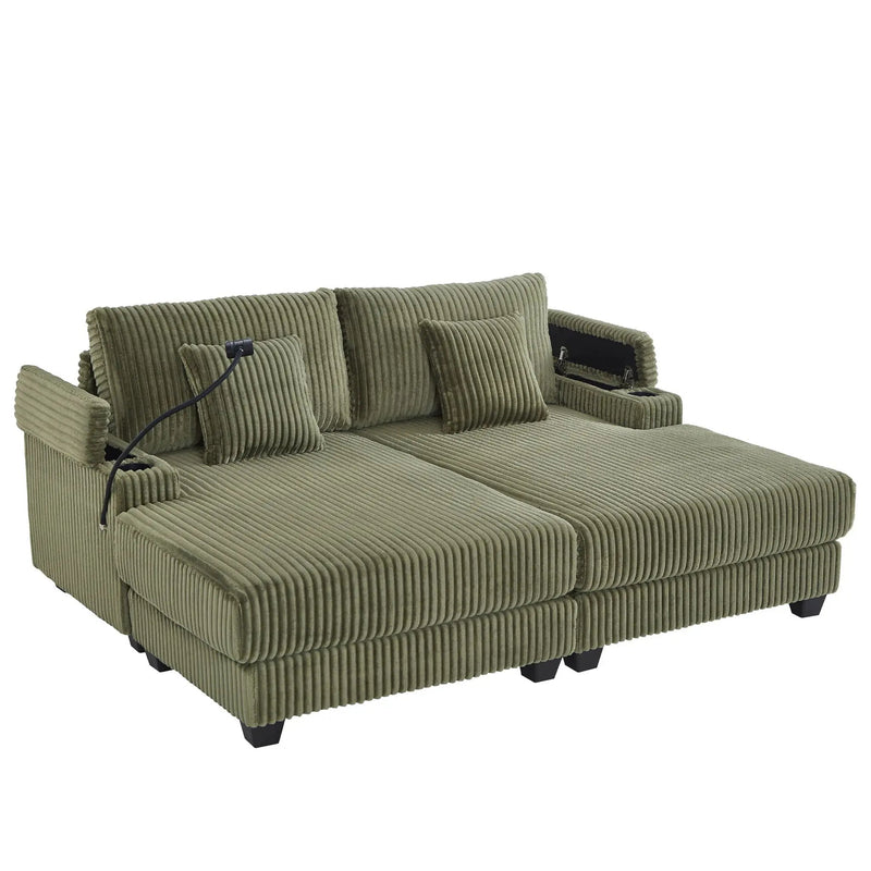 Modern Chaise Sofa With Adjustable Backrest, Cup Holders, Phone Holder & Storage Compartments For Living Room by Unique Piece Furniture
