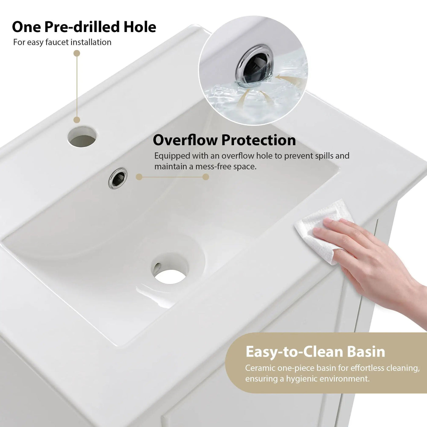 Modern Small Bathroom Vanity Cabinet With Ceramic Basin, Ample Storage, 1 Soft Close Door by Unique Piece Furniture