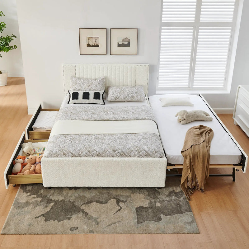 Queen Size Vertical Channel Tufted Upholstered Bed with Storage and Trundle by HouseOfZazla