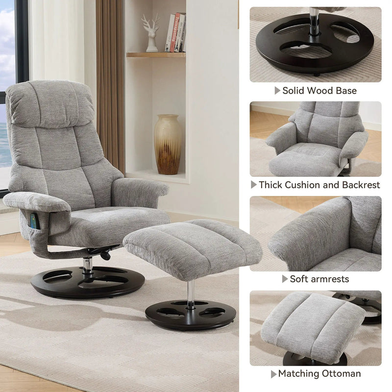 Ergonomic Recliner Chair With Ottoman, Modern 360° Swivel With Footstool by HouseOfZazla