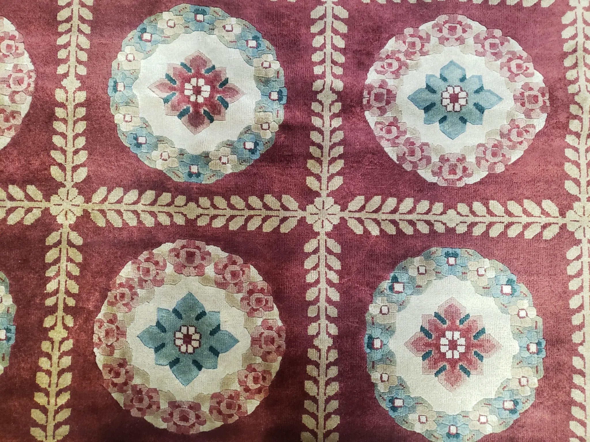 Nepalese Aubusson Panel Rug 6x9, Red & Ivory Soft Plush Tibetan Pile Rug, Wool Hand-Knotted Carpet, 6 x 9 Elegant Area Rug, Office Room Rug by Jewel Rugs