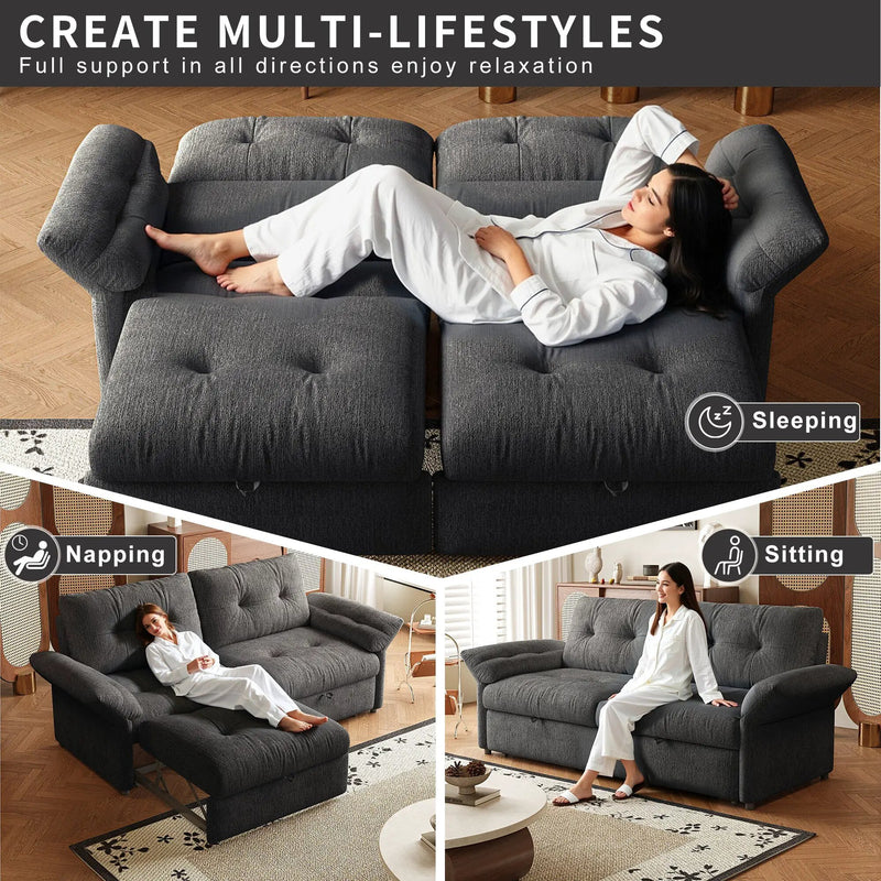Multi-Functional Sofa Bed - 81.5 Inch Plush Chenille Sofa by HouseOfZazla