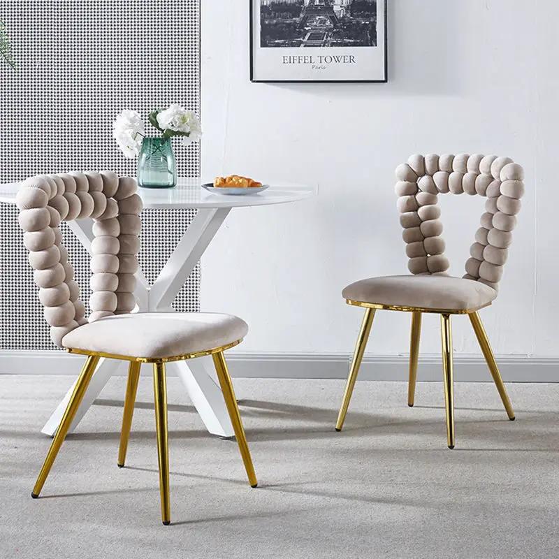 Modern Chair With Iron Tube Legs, Soft Cushions And Comfortable Backrest, Suitable For Dining Room, Living Room, Cafe, Hairball Back by Unique Piece Furniture