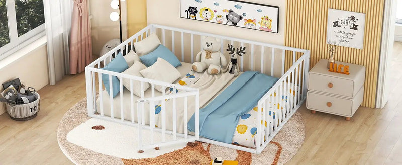 Metal Floor Bed Frame With Fence And Door by HouseOfZazla